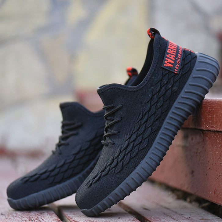 Zapatos de seguro laboral transpirables de verano de malla tejida con mosca para hombres