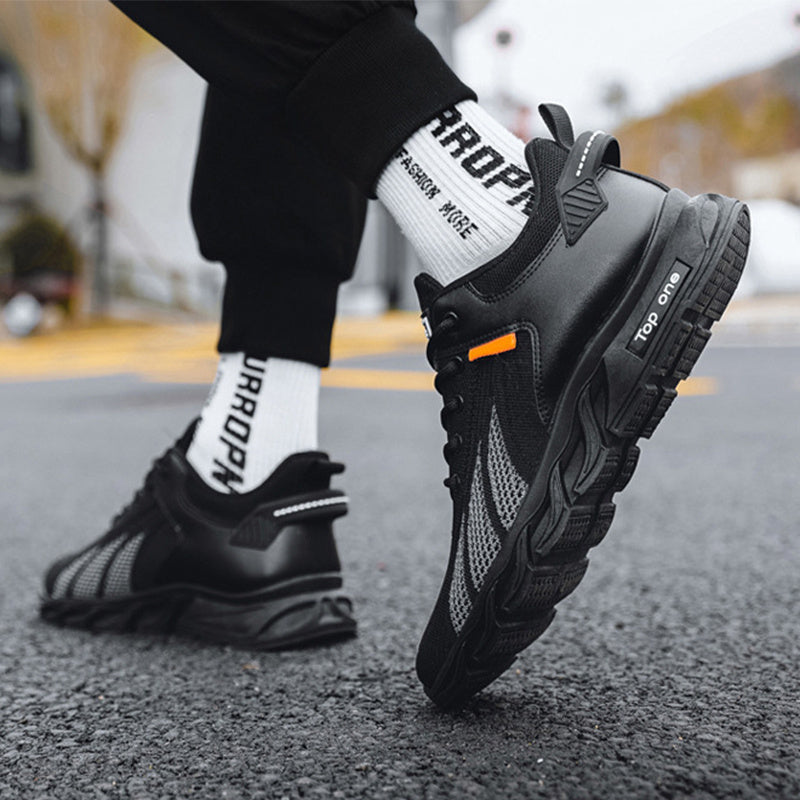 Zapatos de Malla para Hombre, Zapatillas de Deporte con Cordones y Bloques de Color de Punto con Mosca, Zapatos Deportivos Informales, livianos y Transpirables