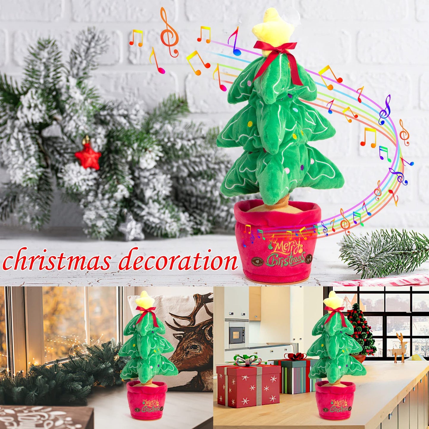 Jouets de noël dansants, arbre amusant, répétition parlant, jouets électroniques en peluche, peut chanter, enregistrement, éclaircir, éducation précoce, cadeau amusant de noël