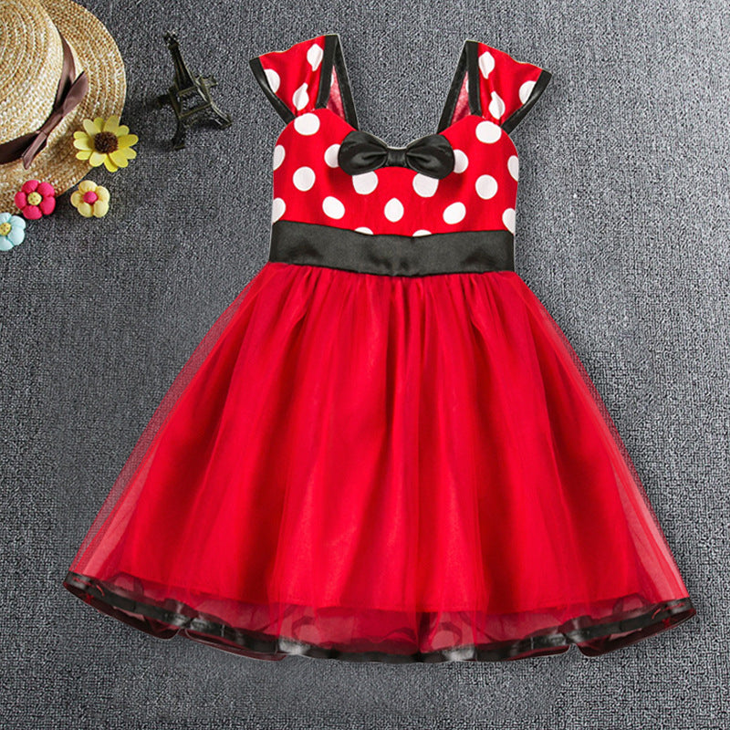 Robe de princesse avec gilet sans manches et nœud à pois