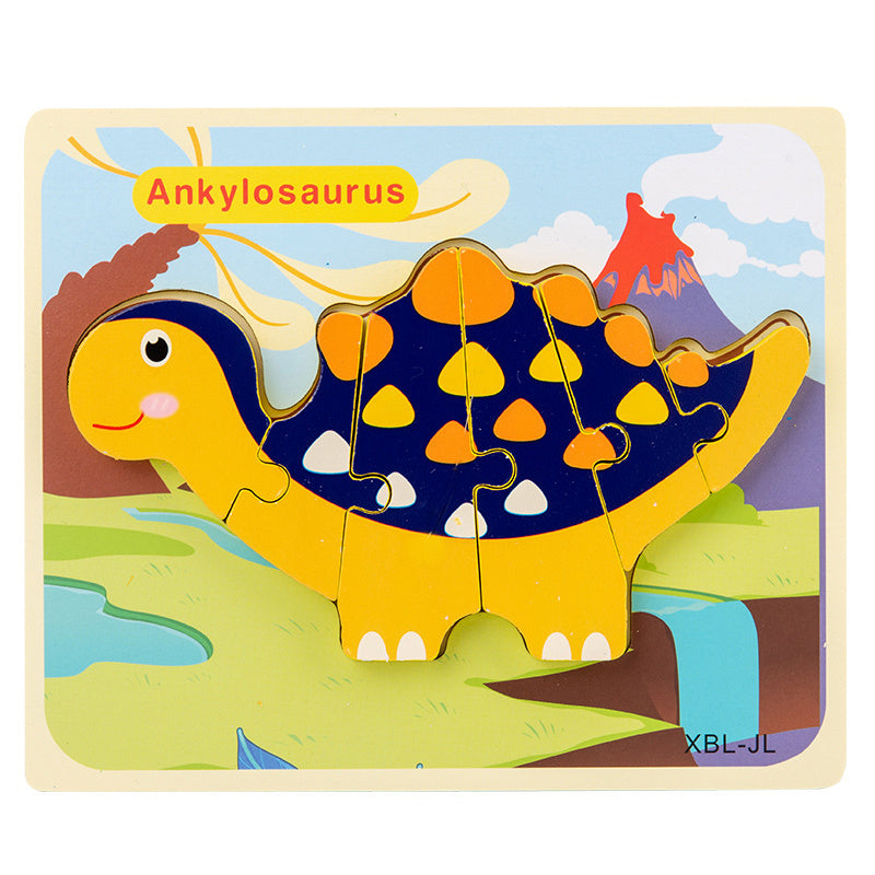 Puzzle 3D en bois pour bébé, dessin animé dinosaure, jouets éducatifs Montessori pour enfants, apprentissage précoce