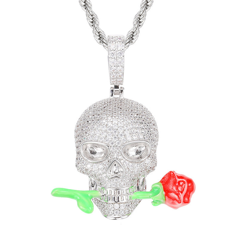 Colgante luminoso de calavera con rosa epoxi