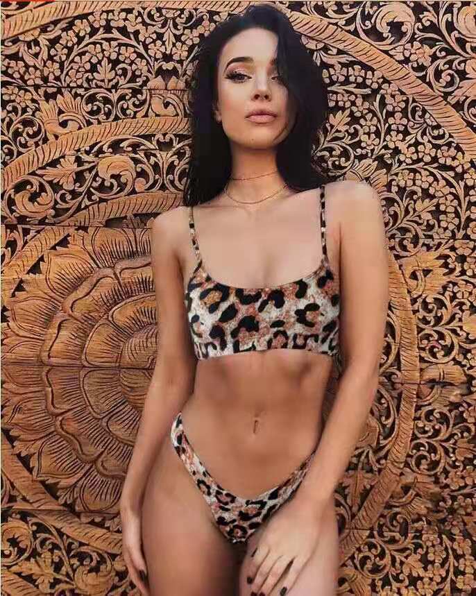 Traje de baño bikini con estampado de leopardo para mujer