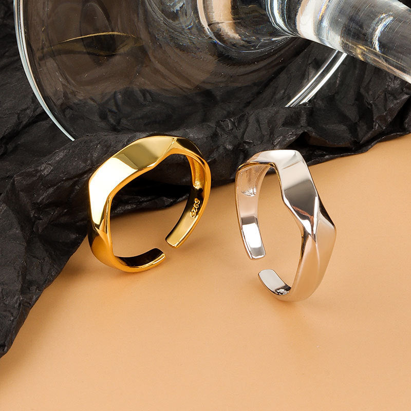 European And American Irregular Glossy Geometric Rhombus Opening Ring