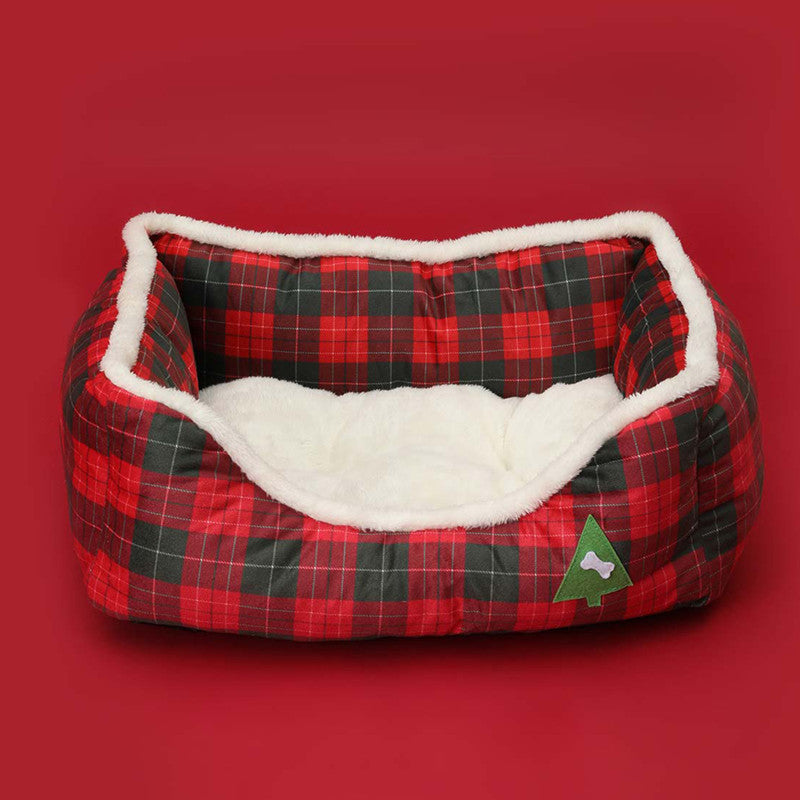 Animaux noël canapé chien lits fond imperméable doux pur coton lit chaud pour chien noël doux lit pour animaux de compagnie chat lit amovible hiver