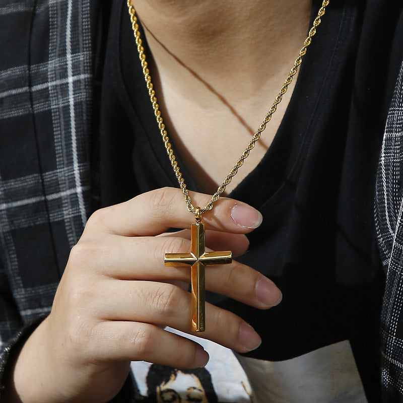 Pendentif croix galvanisé, collier créatif en acier titane et fleurs de chanvre, chaîne