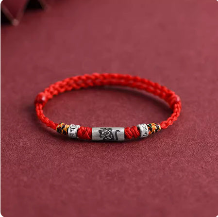 Bracelet corde rouge douze zodiaque en argent pur