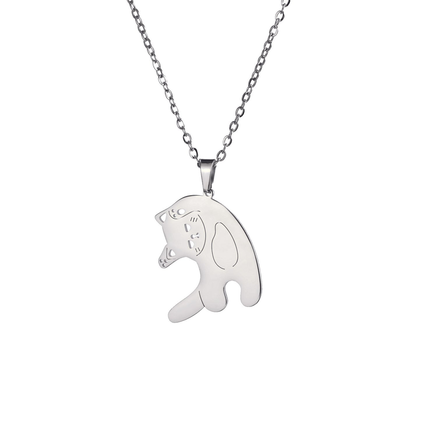 Collar con colgante en forma de gato lindo de acero inoxidable a la moda para hombres y mujeres