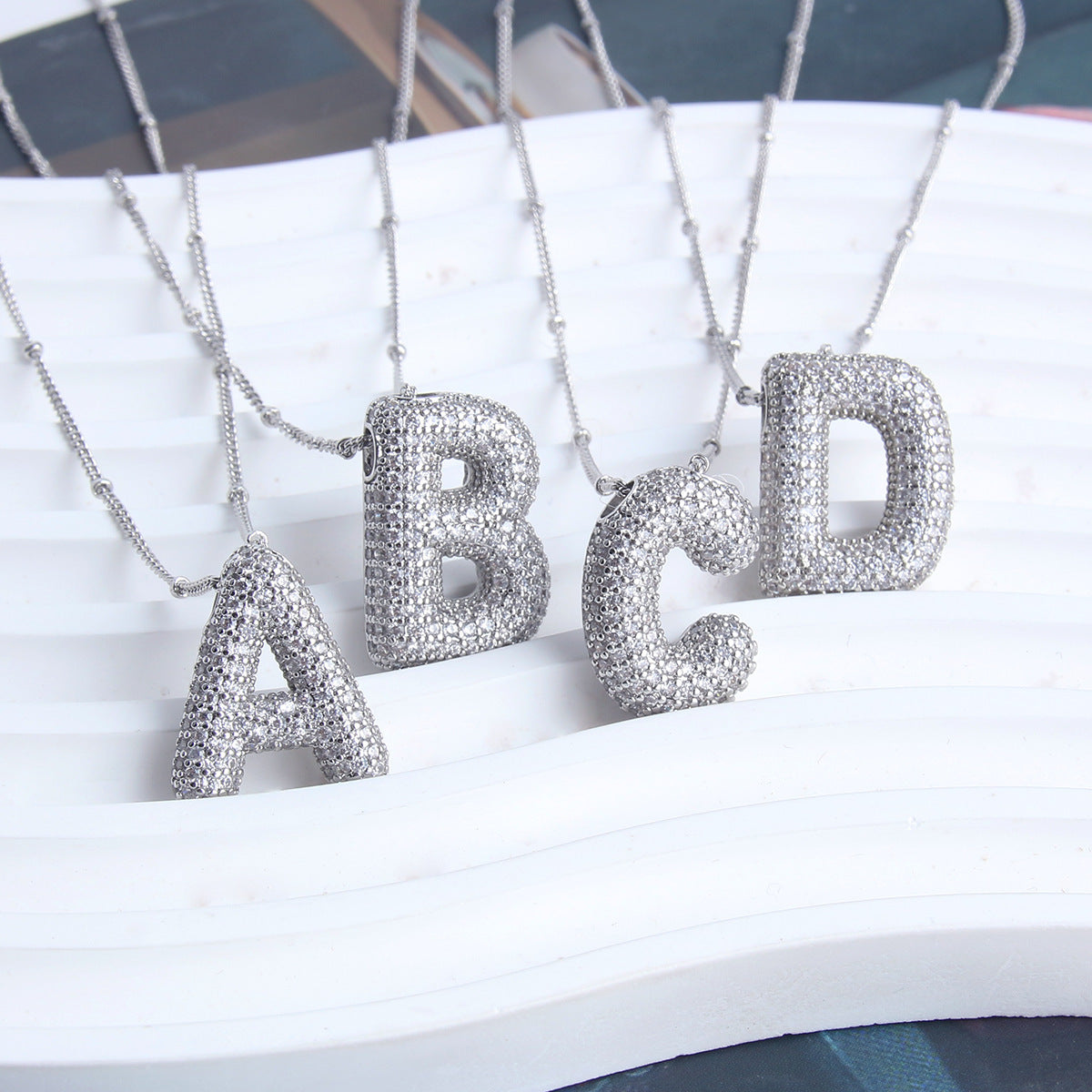European And American Letter Necklace Inlaid With Zircon Hollow Copper White Gold Plated
