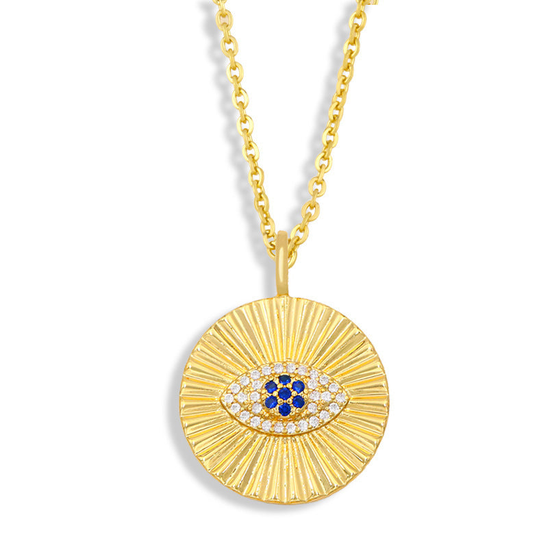 Collier pour filles avec pendentif plaque ronde de style froid