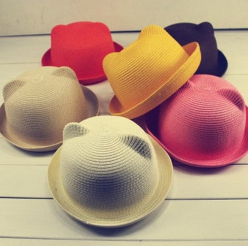 Chapeau d'été coréen oreilles de chat mignon, chapeau de paille, chapeau de soleil