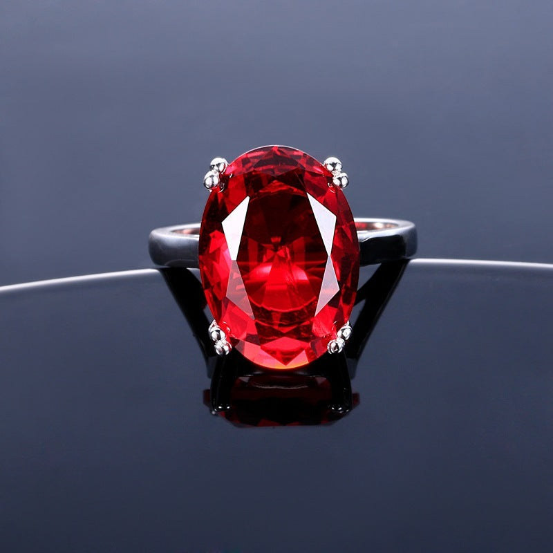 Bague ovale en diamant artificiel à quatre griffes de haute couture