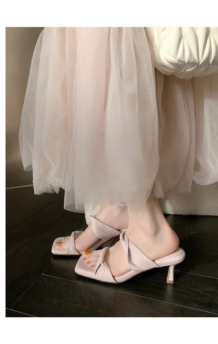 Sandales à talons hauts à enfiler, talon aiguille confortable à bout carré