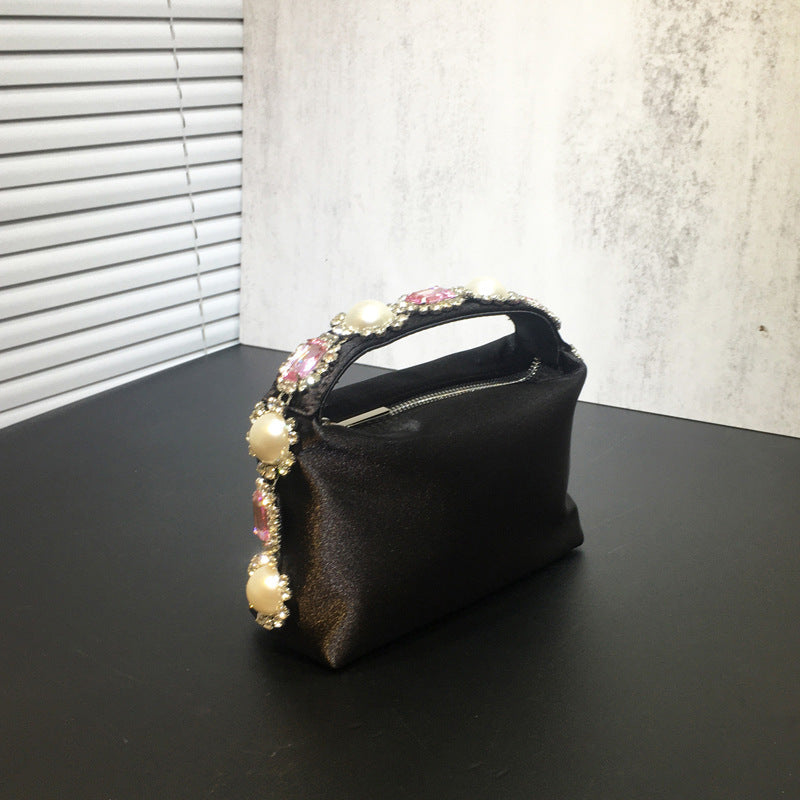 Sac de dîner en perles de strass et de fleurs, pochette en soie et diamants