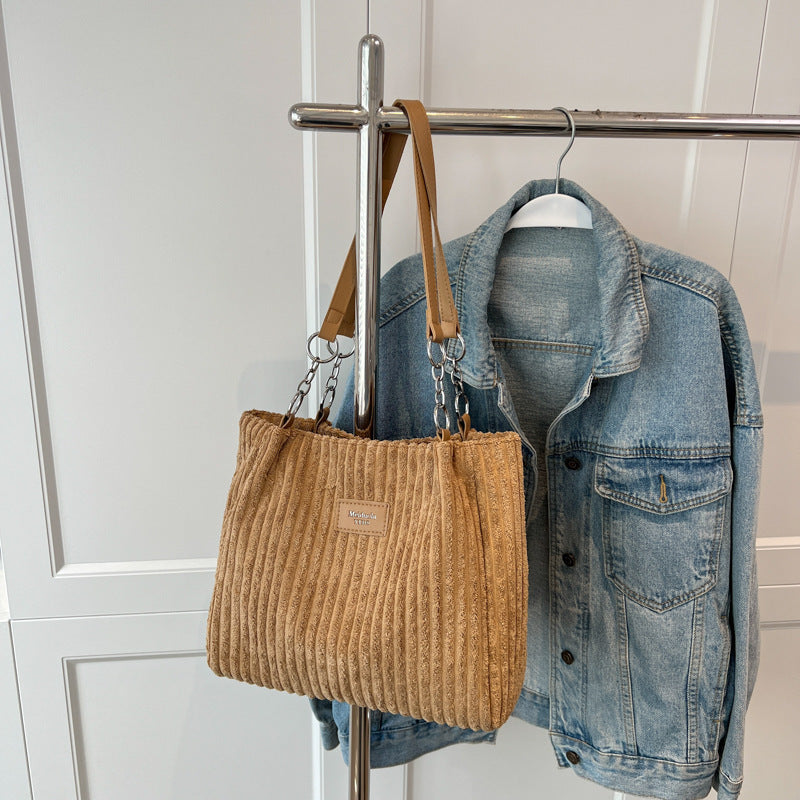 Sac à bandoulière décontracté en velours côtelé de grande capacité pour femmes