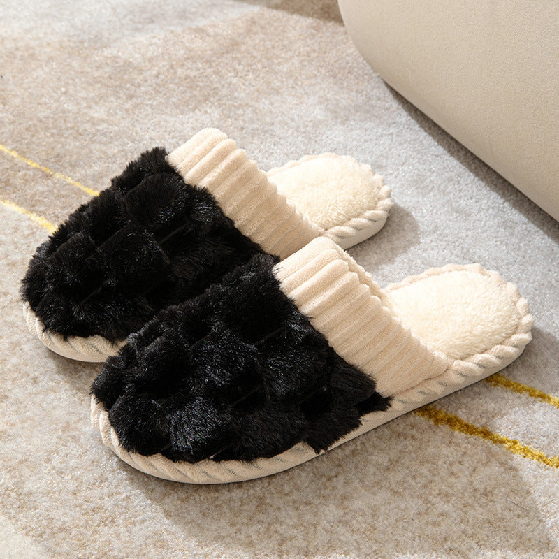 Pantuflas de felpa para parejas con plataforma cálida para interiores