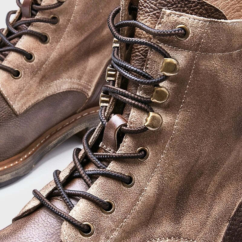 Bottes Martin mi-hautes en cuir véritable pour hommes, doublées de polaire, montantes, tendance, contremaître, bottes de désert de moto