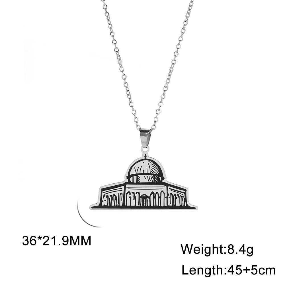 Stainless Steel Corrosion Color Changing Double-sided Polished Building Pendant Necklace