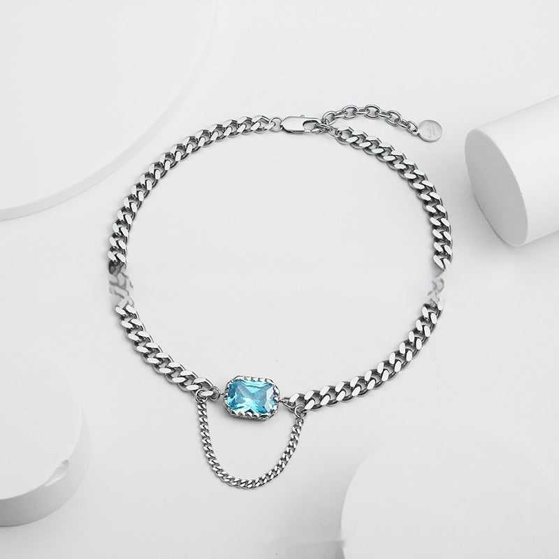 Persian Gulf Navy Blue Zircon With Diamond Chunky Necklace