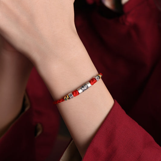 Pure Silver Twelve Zodiac Red Rope Bracelet