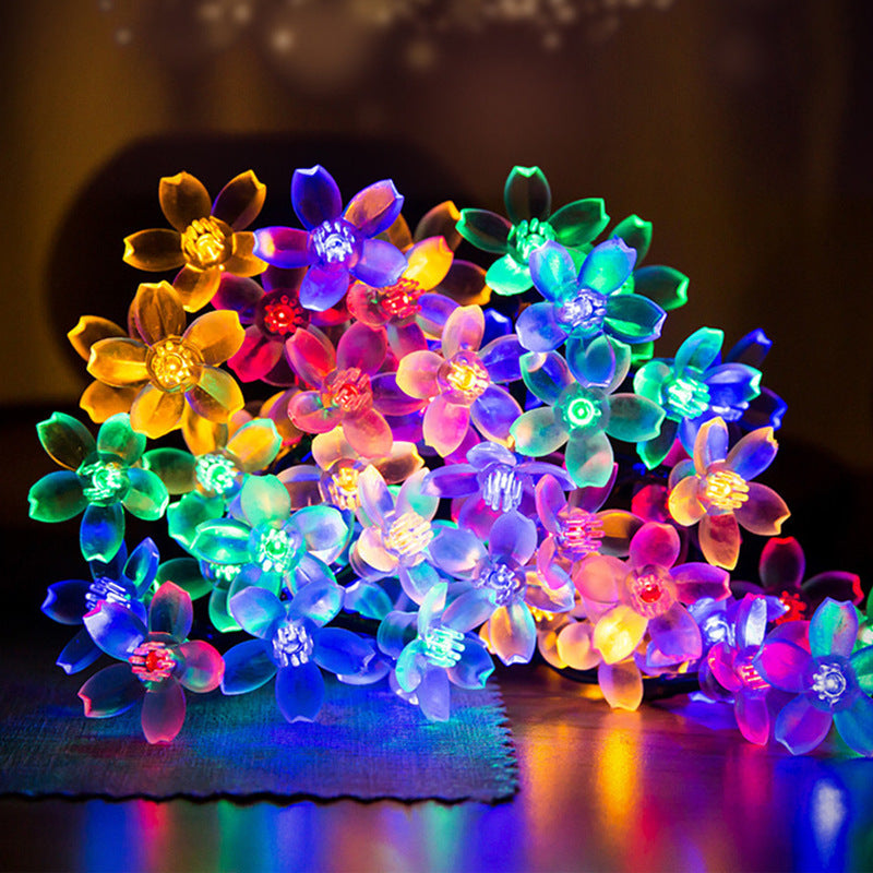 Guirlande lumineuse à énergie solaire, lumière clignotante, fleurs, vacances de noël