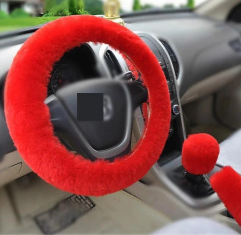Housse de voiture en laine d'hiver, housse de volant en peluche