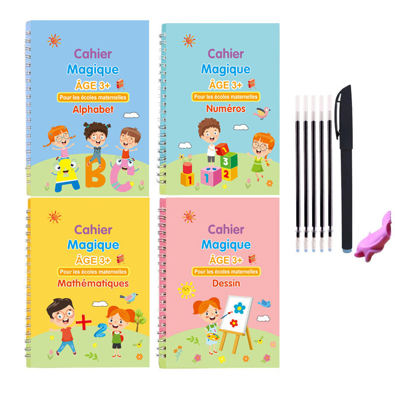 Planche de pratique de calligraphie anglaise Groove pour enfants, peinture française et allemande, autocollants magiques anglais, stylo de contrôle de copie, livre d'entraînement