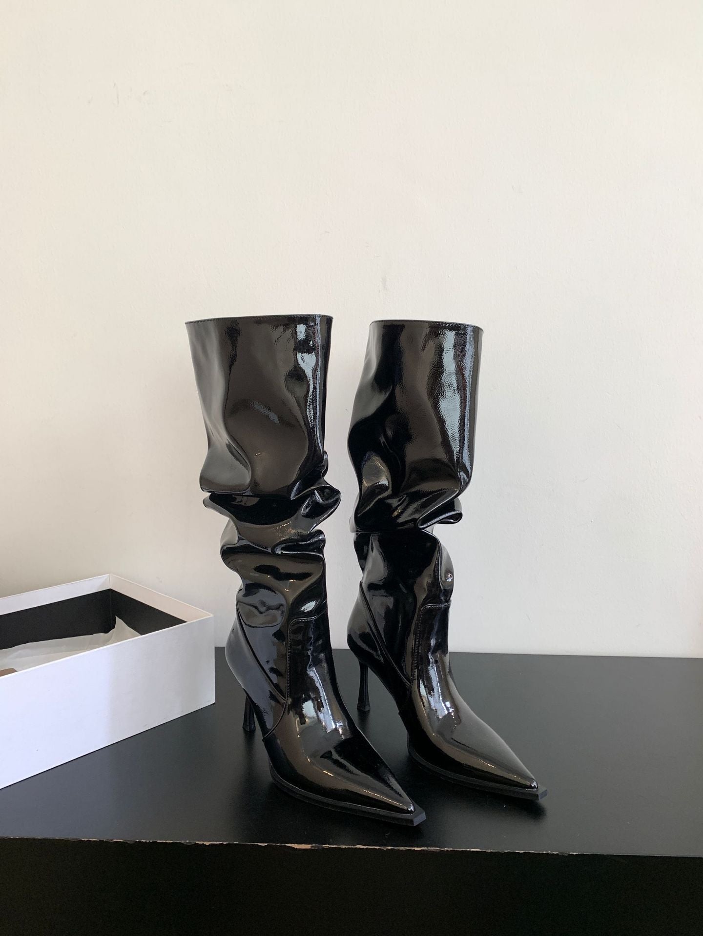 Bottes longues à talons hauts et bout pointu pour femme, noir