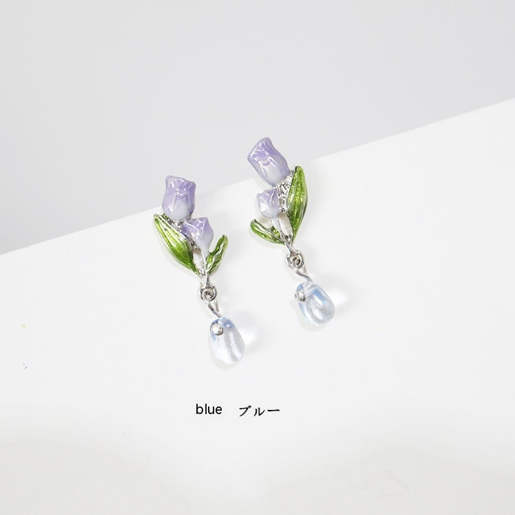 Enamel Dripping Tulip Sterling Silver Needle Earrings