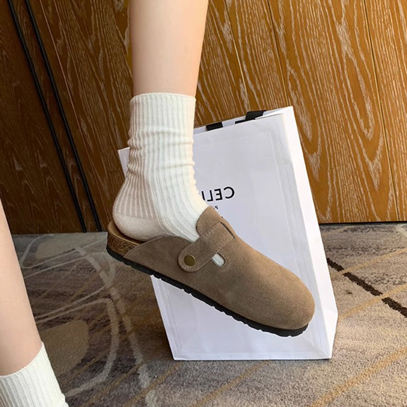 Chaussures rétro à enfiler semi-pantoufles à bout assorti