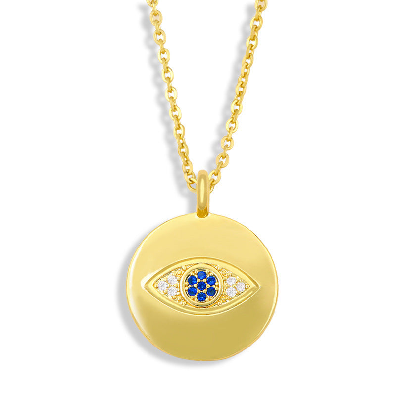 Collier pour filles avec pendentif plaque ronde de style froid