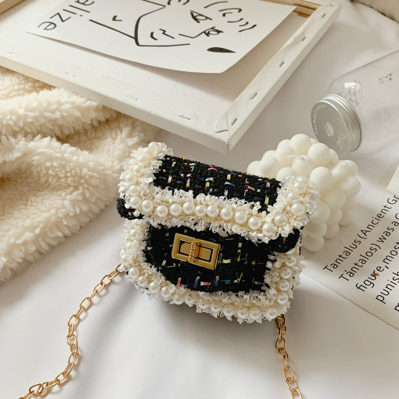 Sac à bandoulière pour enfants avec chaîne en treillis de diamants