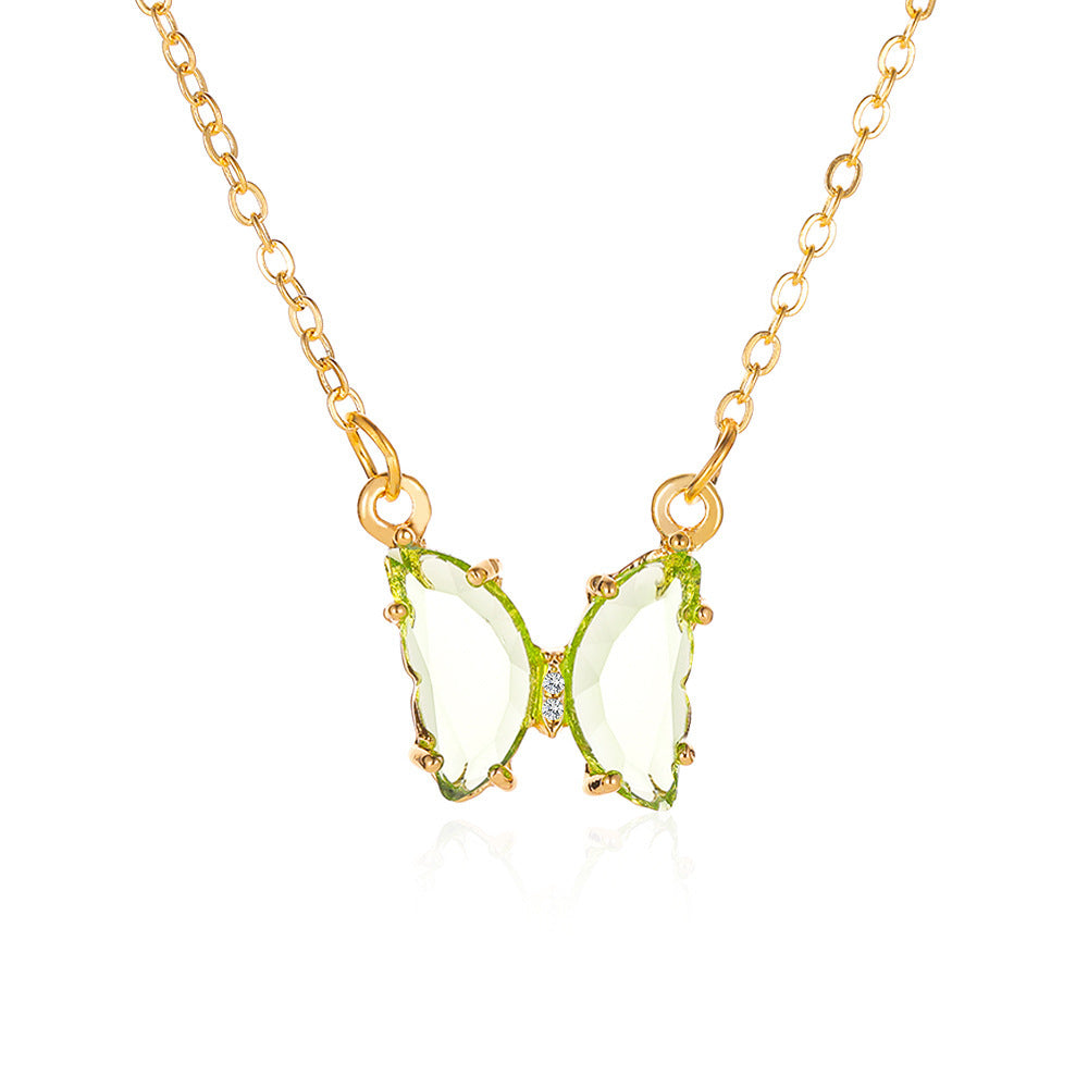 Internet Celebrity Ins Style Glass Crystal Butterfly Necklace