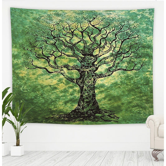 Tapisserie murale naturelle avec arbre, forêt, ciel étoilé, tapis psychédélique, en tissu, coucher de soleil, paysage d'arbre Hippie, décoration de maison