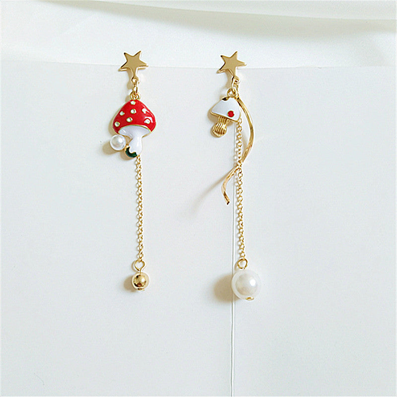Clous d'oreilles étoile aiguille en argent sterling Asymétrie champignon