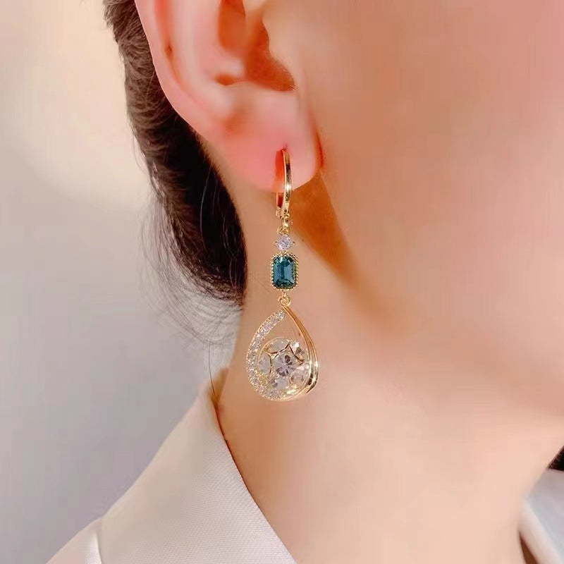 Boucles d'oreilles goutte d'eau en diamant, boule de strass Double face française, boucles d'oreilles stéréo, Clip d'oreille