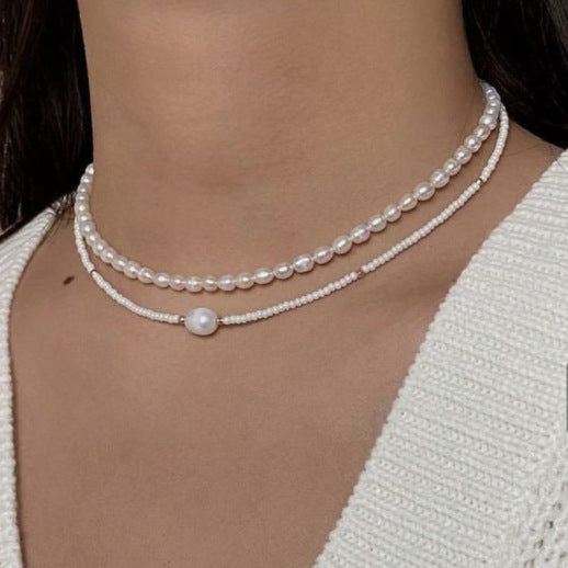 Double couche Double clavicule chaîne personnalité de la mode nouveau collier de perles Double couche