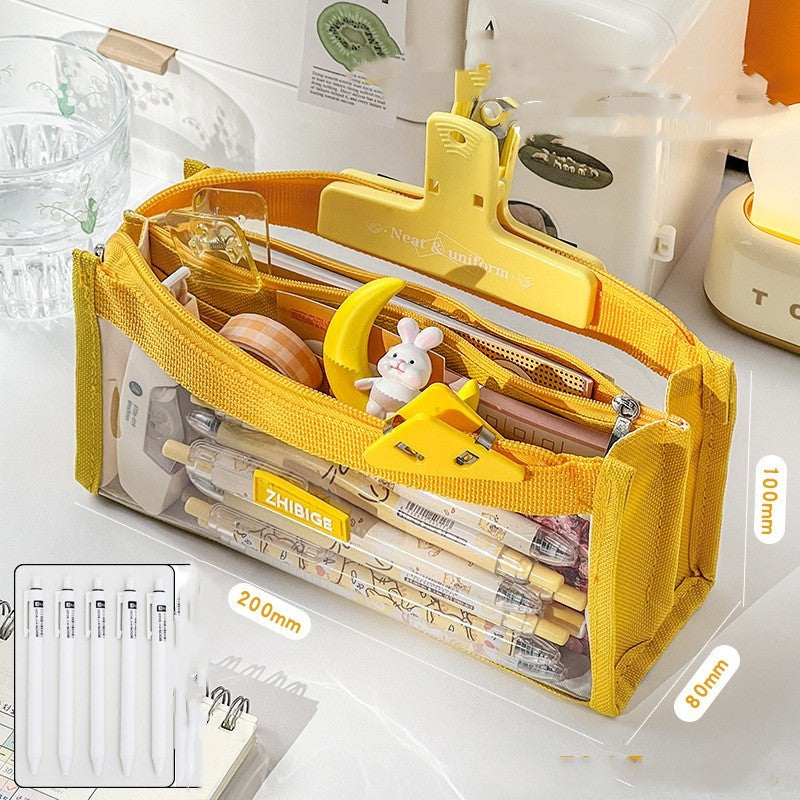 Niveau d'aspect élevé transparent de sac de stylo d'école primaire grande capacité