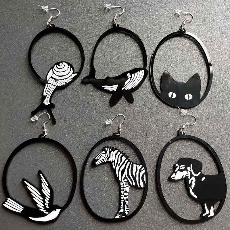 Acrylic Dangle Earrings Round Asymmetric Black For Cat Zebra Snail Swallow Whale Dog Drop Earrings Exaggerated Jewelry