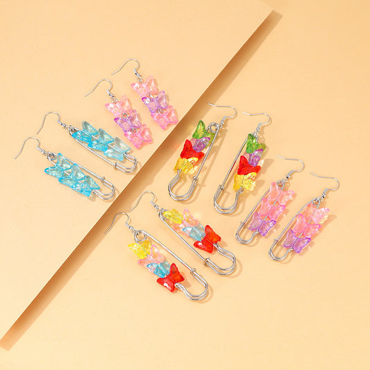 Personalized Retro Colorized Butterfly Pin Earrings