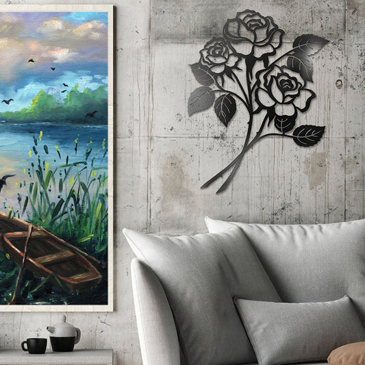 Colgante de pared de hierro con decoraciones de pared artísticas de rosas de metal
