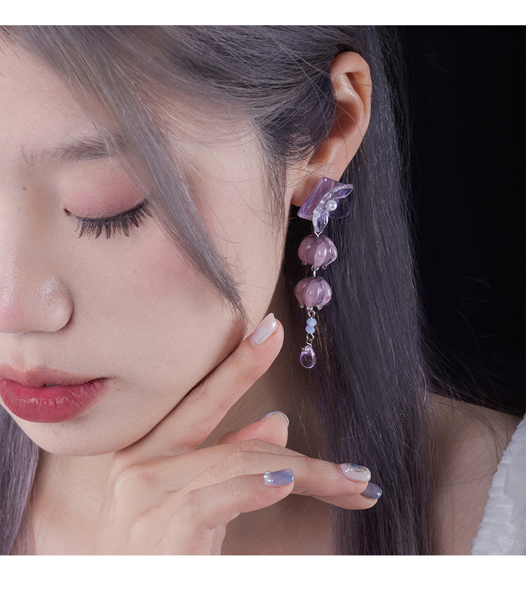 Boucles d'Oreilles Fleur Vintage Violet Clip d'Oreille Non Perçant