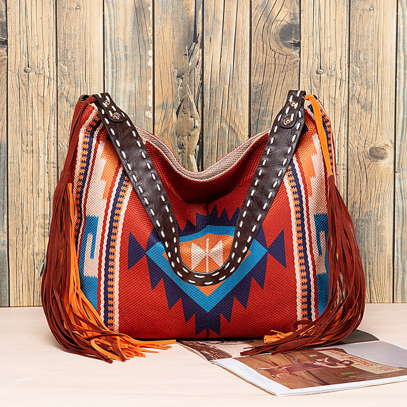 Sac rétro en coton et lin pour femmes, Portable