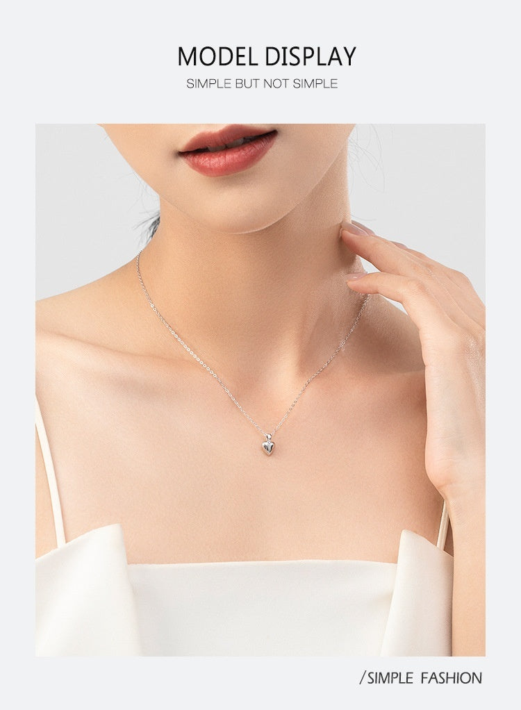 Sterling Silver Simple Heart-shaped Pendant Necklace For Women