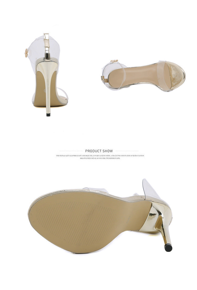 Strass sandales à talons hauts enroulement en forme de serpent bout rond Transparent grande taille talons hauts femmes