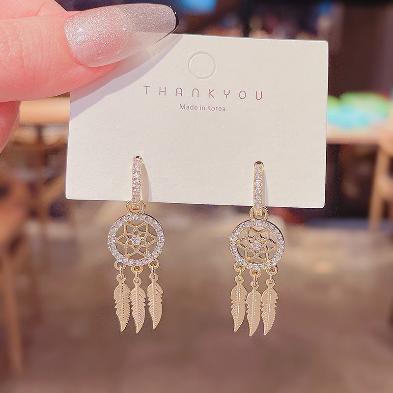 Boucles d'oreilles à pampilles géométriques en maille d'aiguille en argent sterling avec diamants