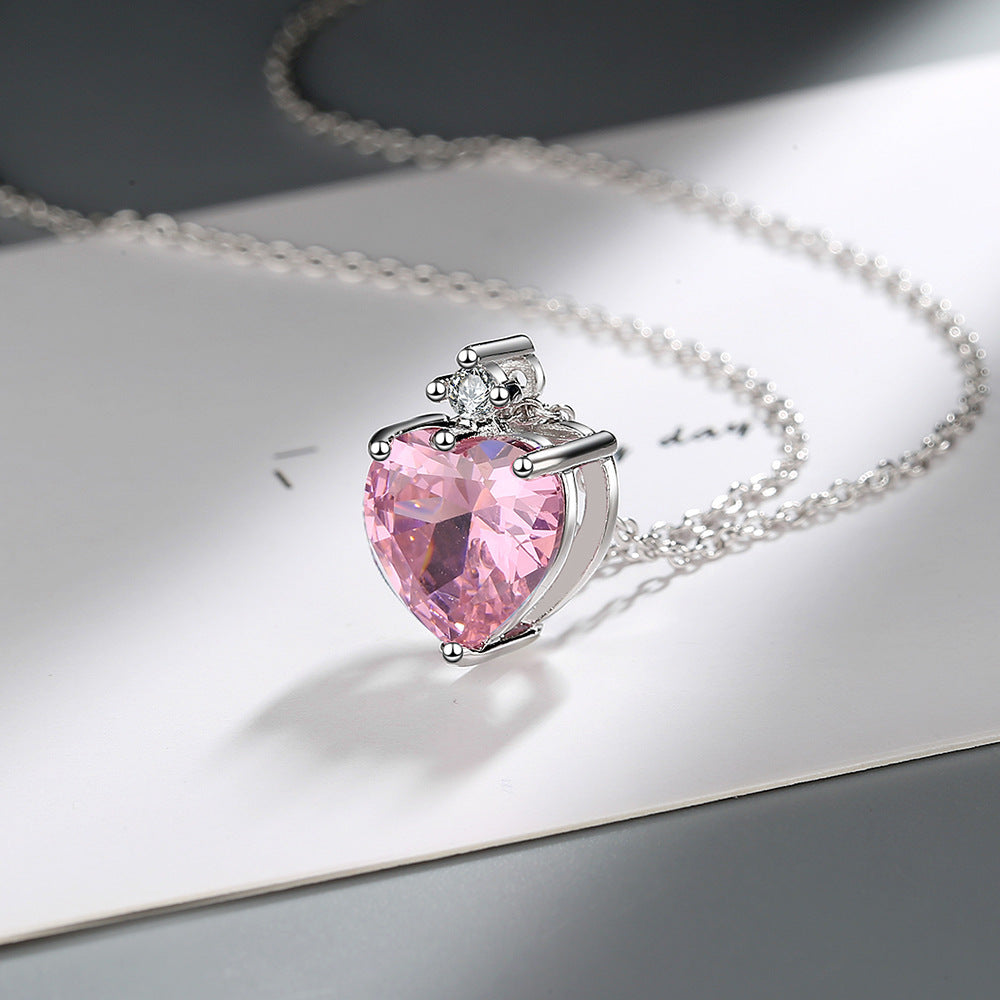 Women's Simple Diamond-embedded Heart-shaped Pendant Necklace