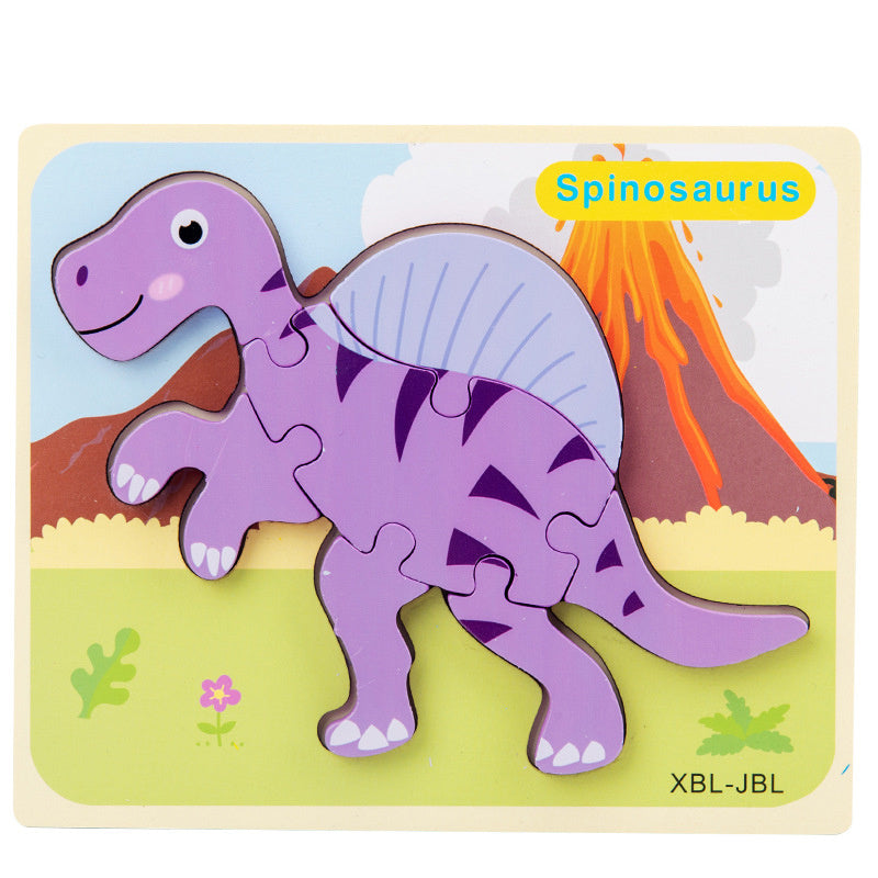 Puzzle 3D en bois pour bébé, dessin animé dinosaure, jouets éducatifs Montessori pour enfants, apprentissage précoce