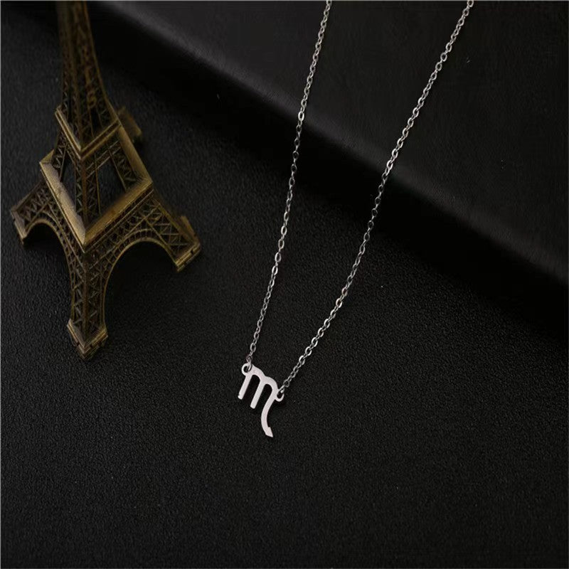 Twelve Constellation Pendant Necklace Simple Titanium Steel Clavicle Chain