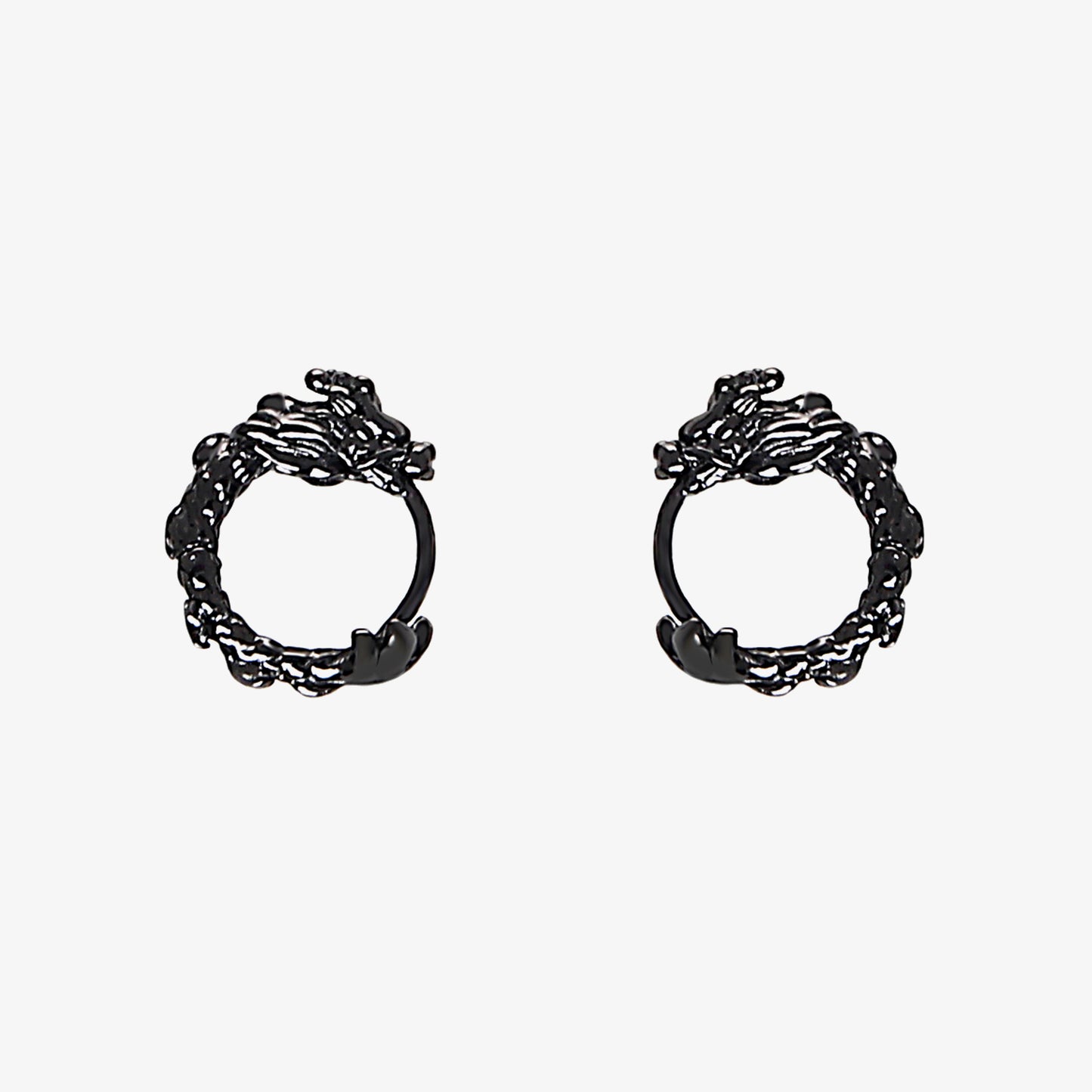 Boucles d'oreilles à motif de dragon avec anneau uni en argent
